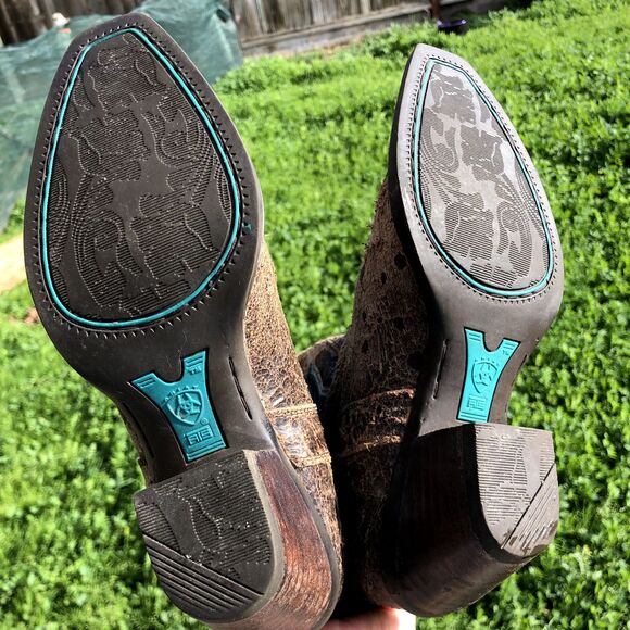 ARIAT Boot Womens Sz 6 Turquoise Corral Cow Print Western Cowgirl Leather Snip - Picture 14 of 16